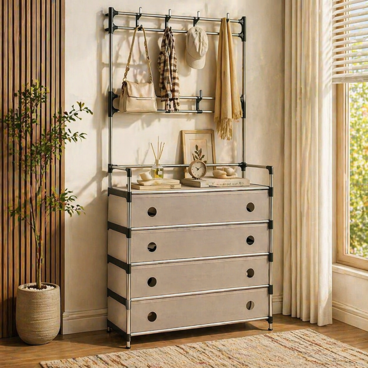 ⁦جزامة بـ4 أرفف مع غطاء لمنع دخول الاتربة مزودة بـ8 هوكات لتعليق الشنط⁩ - الصورة ⁦5⁩