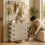 جزامة بـ4 أرفف مع غطاء لمنع دخول الاتربة مزودة بـ8 هوكات لتعليق الشنط