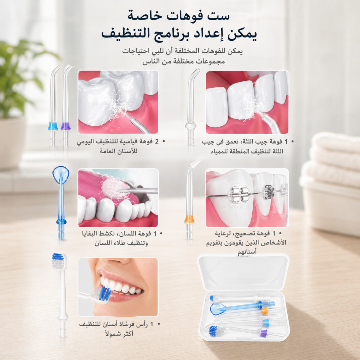 ⁦جهاز تنظيف الأسنان المائي لاسلكي ب 5 مستويات ضغط بسعة 240 ملي⁩ - الصورة ⁦8⁩