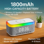 ⁦سبيكر بلوتوث  6 * 1 مع شاحن لاسلكي وساعة ومنبه وراديو بإضاءة ليد 7 ألوان مختلفة⁩ - الصورة ⁦8⁩