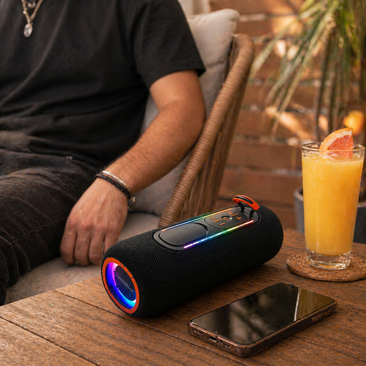 ⁦سبيكر مكبر للصوت وتربروف لاسلكي بقدرة 20 وات مع إضاءة ليد - بطارية 3000 ملي امبير⁩ - الصورة ⁦2⁩