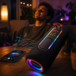 سبيكر مكبر للصوت وتربروف لاسلكي بقدرة 20 وات مع إضاءة ليد - بطارية 3000 ملي امبير