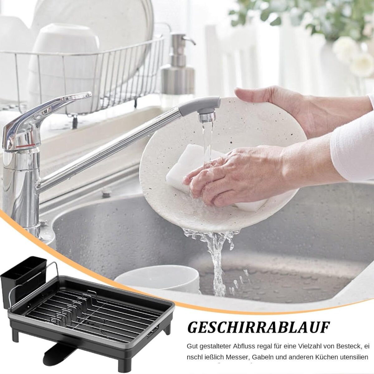 ⁦صفاية مواعين لحمل وتجفيف الأطباق والأكواب مزودة بحامل للشوك والمعالق وفتحة لتصريف المياه⁩ - الصورة ⁦2⁩