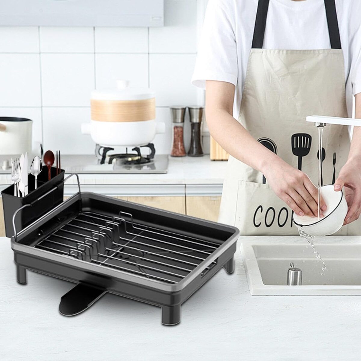 ⁦صفاية مواعين لحمل وتجفيف الأطباق والأكواب مزودة بحامل للشوك والمعالق وفتحة لتصريف المياه⁩ - الصورة ⁦4⁩