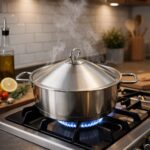 ⁦طاجن استانلس ستيل تركي دائري الشكل بغطاء ويدين لسهولة الحمل مقاس 24⁩ - الصورة ⁦4⁩