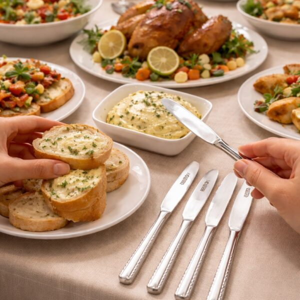 طقم سكاكين عشاء استانلس ستيل تركي باللون الفضي بمقبض مزخرف 12 قطعة