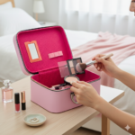 ⁦طقم  شنط لتنظيم وحمل ادوات الميكاب ب 3 احجام مختلفة من الجلد - بينك⁩ - الصورة ⁦2⁩