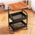 ⁦عربة لتنظيم الأدوات المكتبية بدورين وسطح خشبي وعجلات لسهولة الحركة⁩ - الصورة ⁦3⁩