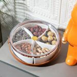 ⁦علبة تسالي اكريليك شفاف ب5 خانات بغطاء ويد من الجلد لتقديم الحلويات والمكسرات⁩ - الصورة ⁦4⁩