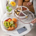 ⁦علبة تسالي اكريليك شفاف ب5 خانات بغطاء ويد من الجلد لتقديم الحلويات والمكسرات⁩ - الصورة ⁦7⁩