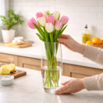 ⁦فازة زجاج شفاف بتصميم بيضاوي الشكل مقاس 26 * 8 سم⁩ - الصورة ⁦5⁩