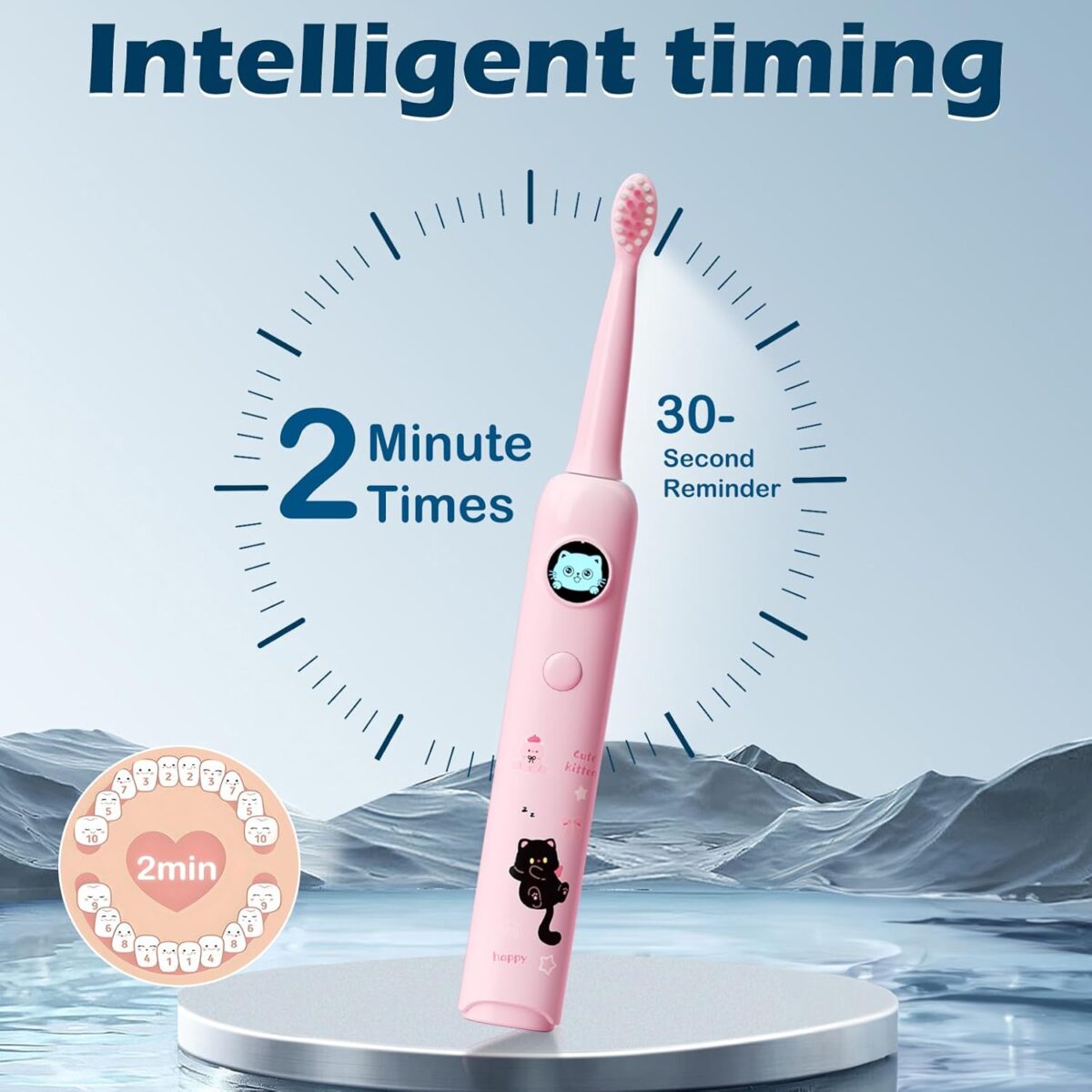 ⁦فرشة أسنان كهربائية للأطفال بتصميم كرتوني و 6 رؤوس قابلة للتبديل وخمسة أوضاع للتنظيف⁩ - الصورة ⁦3⁩