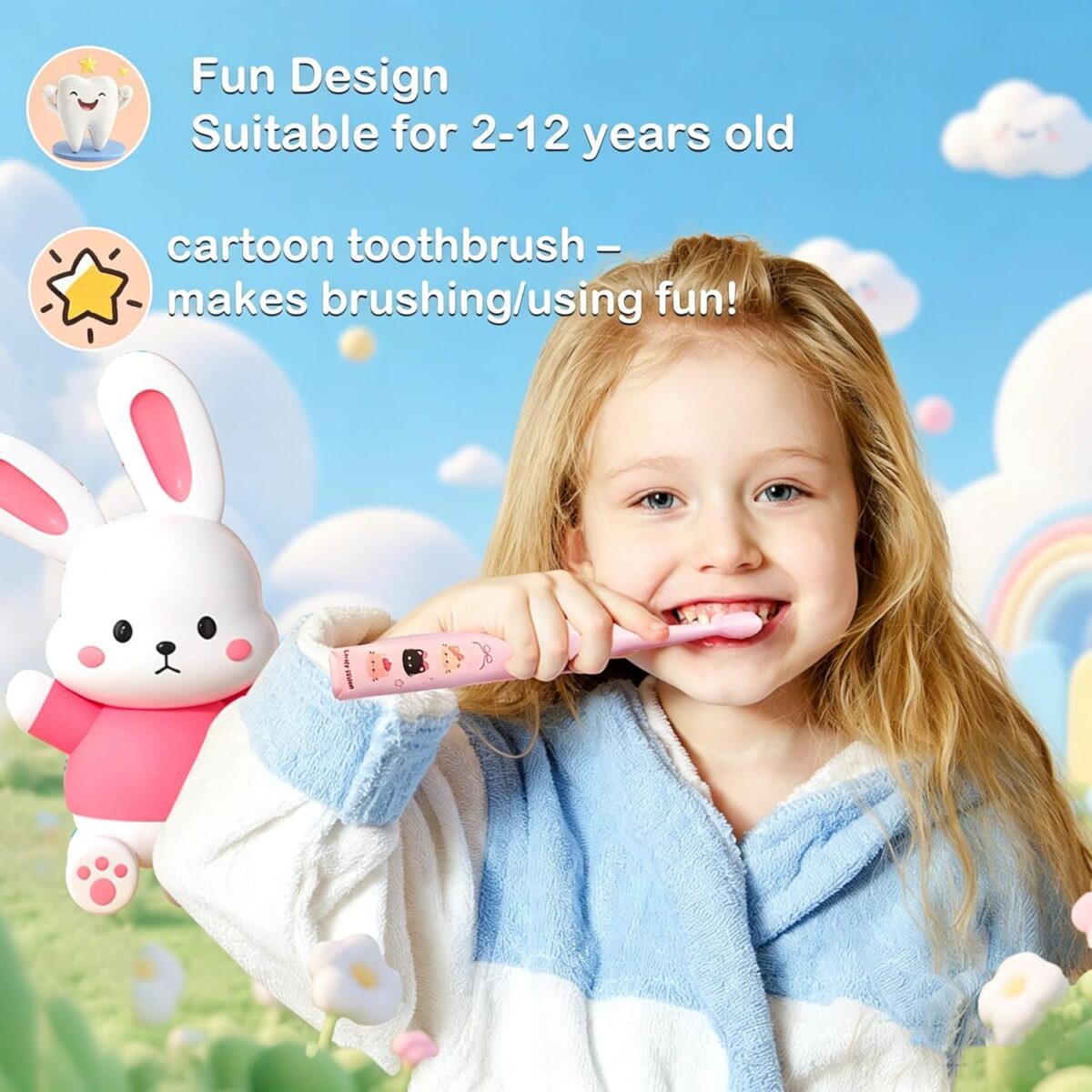 ⁦فرشة أسنان كهربائية للأطفال بتصميم كرتوني و 6 رؤوس قابلة للتبديل وخمسة أوضاع للتنظيف⁩ - الصورة ⁦4⁩