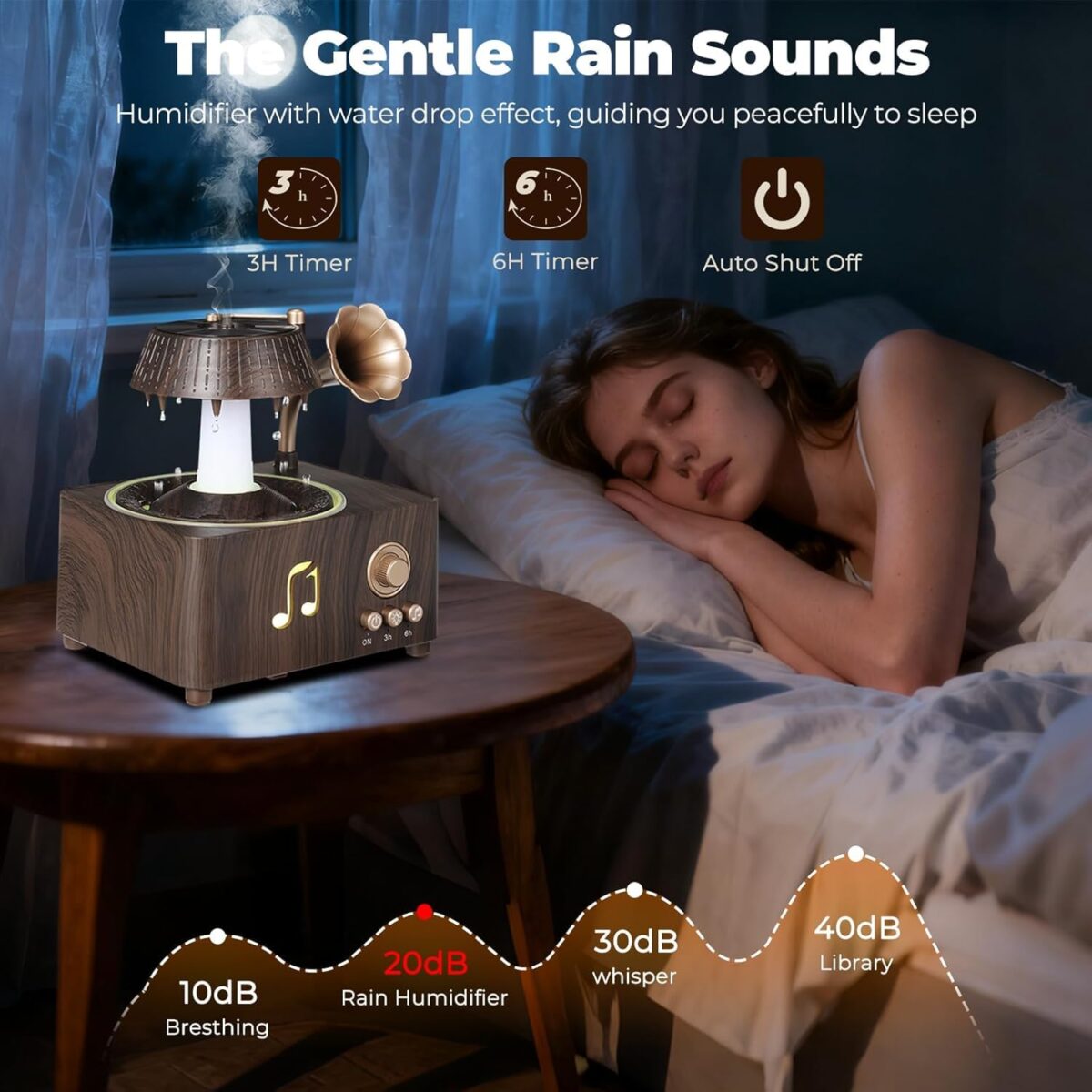 ⁦فواحة مضيئة على شكل جرامافون مع صوت ضوضاء بيضاء وسبيكر بلوتوث بخزان 250 ملي لتعطير المنزل بريموت للتحكم⁩ - الصورة ⁦9⁩