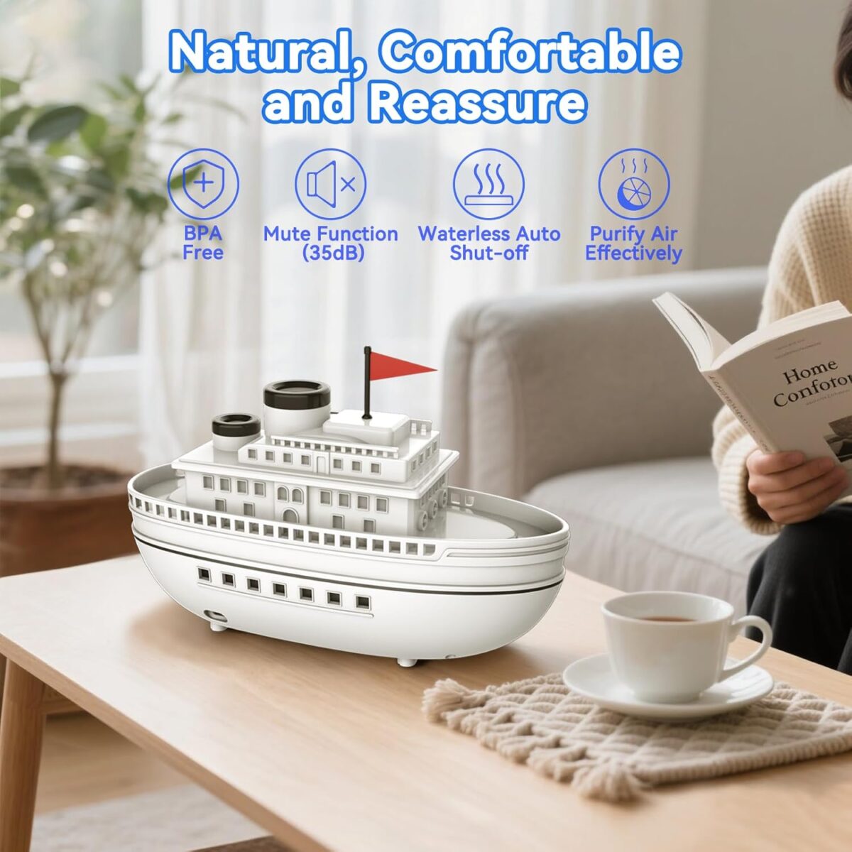 ⁦فواحة مضيئة علي شكل باخرة بخزان 300 ملي لتعطير المنزل ب 7 إضاءات مختلفة⁩ - الصورة ⁦8⁩