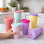 ⁦كوباية 500 ملي بغطاء محكم الغلق وشاليموه لشرب المياة والعصائرالمثلجة⁩ - الصورة ⁦3⁩