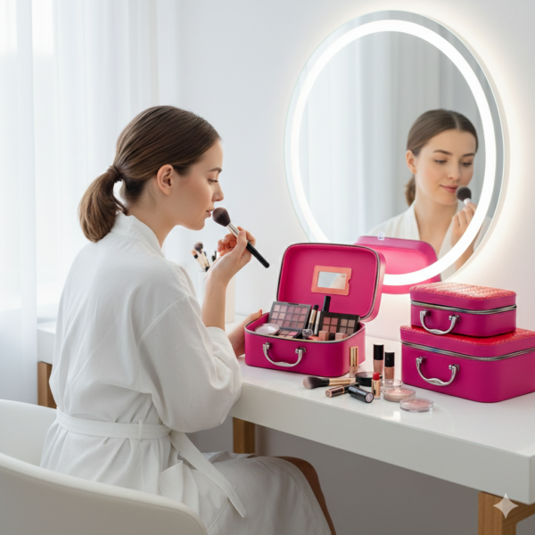 مجموعة شنط منظمة لادوات التجميل من الجلد 3 قطع