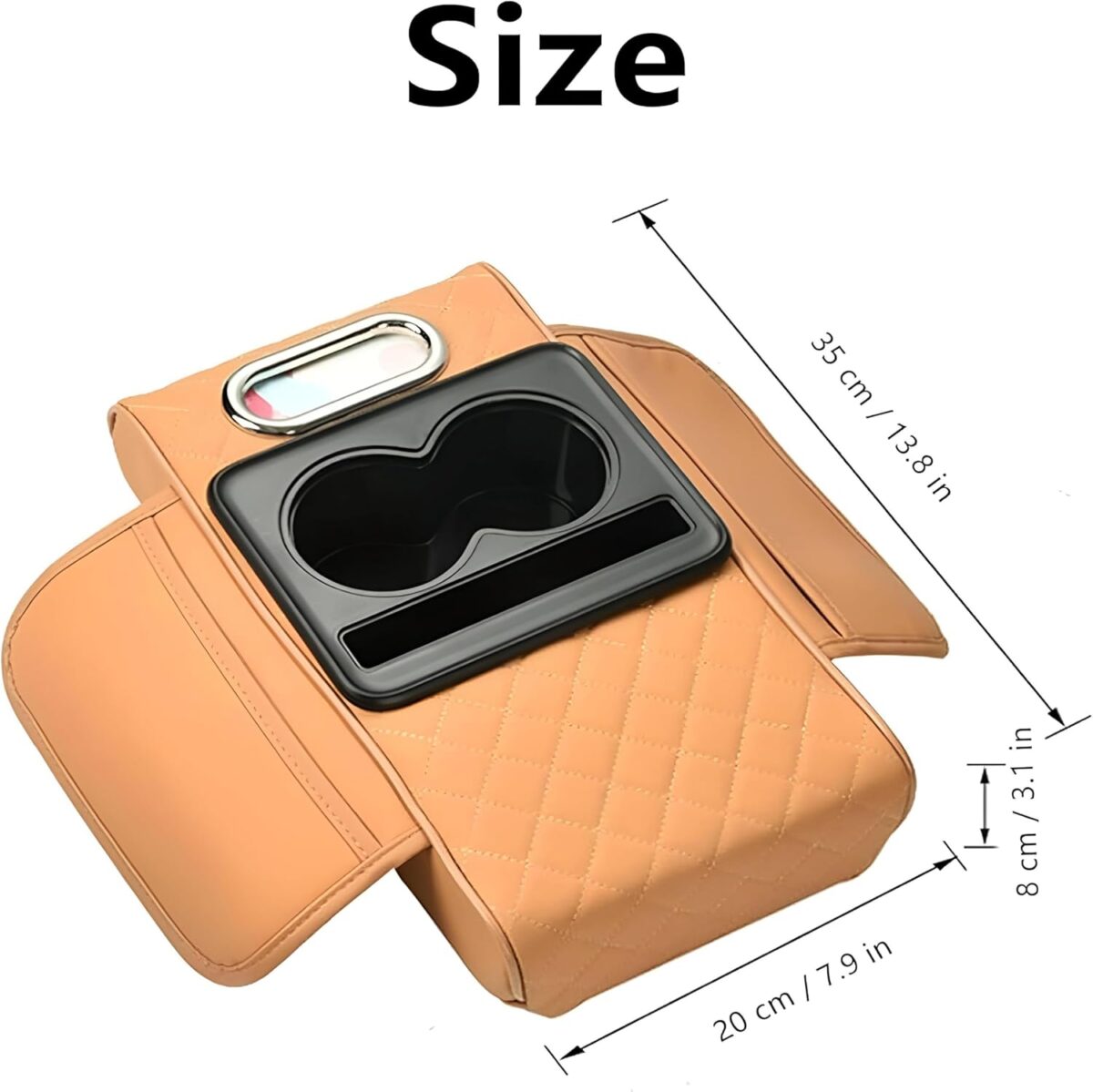 ⁦مسند سيارة جلد مبطن مع حامل أكواب مزدوج مع جزء مخصص للمناديل ومنظم جانبي⁩ - الصورة ⁦5⁩