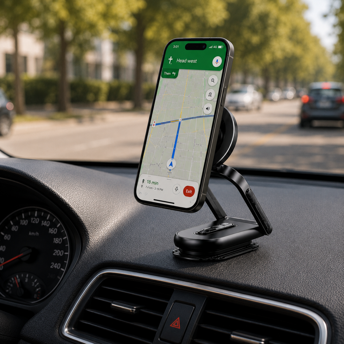 ⁦حامل موبايل مغناطيسي قابل للطي للسيارة بقاعدة شفط قوية ودوران 360 درجة⁩ - الصورة ⁦2⁩