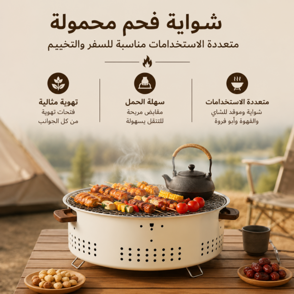 شواية فحم محمولة متعددة الاستخدامات مناسبة للسفر والتخييم