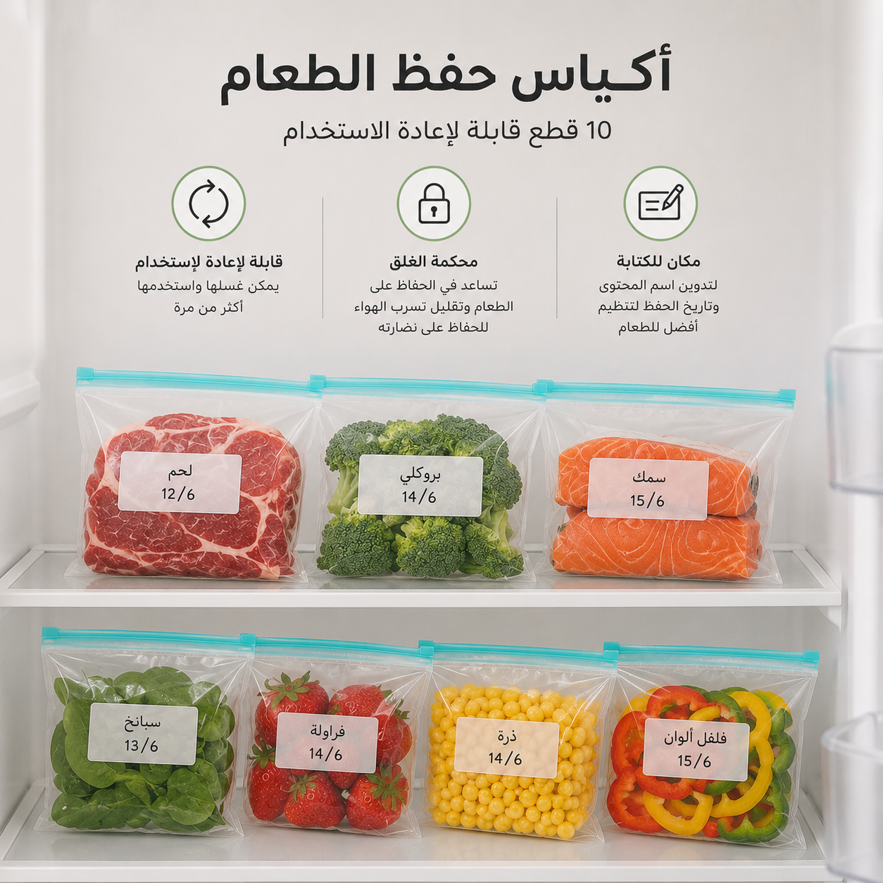 مجموعة-أكياس-10-قطع-لحفظ-وتخزين-طعام-محكمة-الغلق-للثلاجة-والفريزر-قابلة-لإعادة-الأستخدام_All_6078_8.png مجموعة أكياس 10 قطع لحفظ وتخزين طعام محكمة الغلق للثلاجة والفريزر قابلة لإعادة الأستخدام - الصورة 1