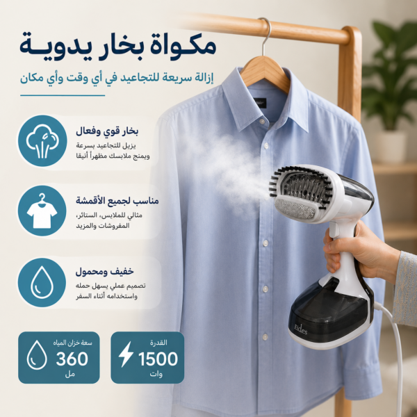 مكواة بخار محمولة للملابس والستائر 1500 وات بخزان 360 مل
