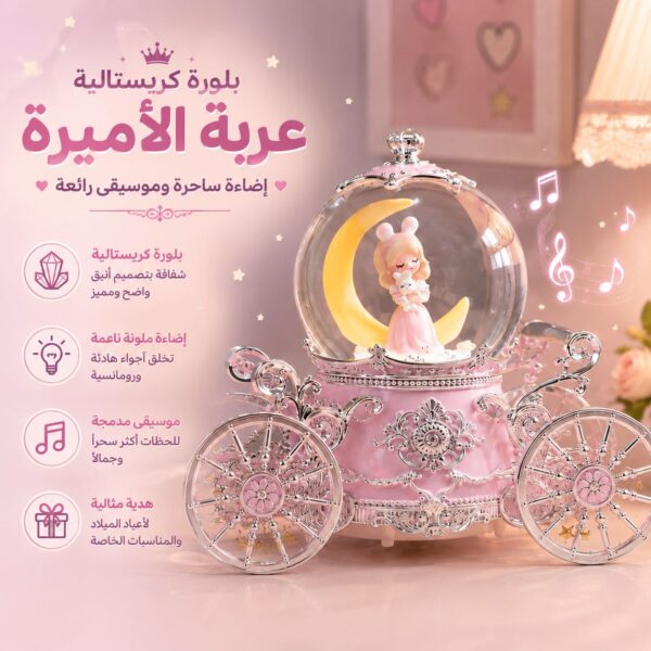 بلورة كريستالية مضيئة بتصميم عربة الأميرة مع موسيقى
