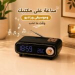 راديو وساعة ديجيتال بلوتوث بشاشة لعرض الوقت ودرجة الحرارة وإضاءة متعددة
