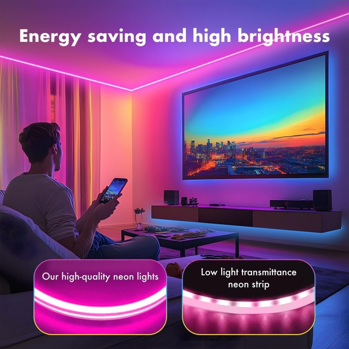 ⁦شريط إضاءة نيون ليد RGB مع ريموت ويعمل بيو اس بي 5 متر⁩ - الصورة ⁦5⁩