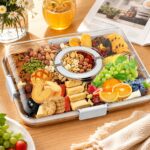 ⁦طبق تقديم خشب بامبو مقسم 6 خانات بغطاء أكريليك محكم للتسالي والمكسرات⁩ - الصورة ⁦2⁩