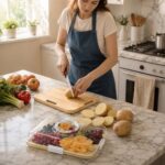 ⁦طبق تقديم خشب بامبو مقسم 6 خانات بغطاء أكريليك محكم للتسالي والمكسرات⁩ - الصورة ⁦6⁩