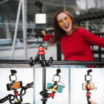 ⁦ترايبود بحامل ثلاثي مرن بتصميم اخطبوطي برأس كروية تدور 360 درجة مع مايك وإضاءة للتصوير⁩ - الصورة ⁦4⁩