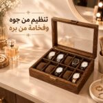 صندوق خشبي لتنظيم الساعات بغطاء زجاجي محكم الغلق 12 خانة