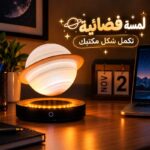اباجورة مكتب ثري دي بتصميم كوكب زحل العائم بقاعدة شفافة تدور 360 درجة