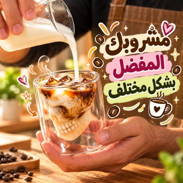 مج جمجمة دبل 75 ملي زجاج شفاف للشاي والقهوة والنسكافية والعصائر