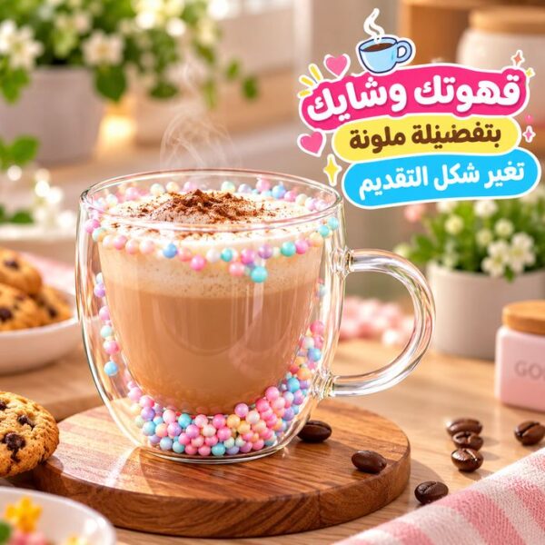 مج زجاج دبل شفاف 300 ملي ببلز من الداخل لشرب وتقديم العصائر والشاي